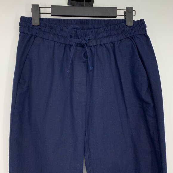 J. by J.Crew Pants Linen Cotton Navy Blue Pull On Drawstring Cuffed - Picture 3 of 9